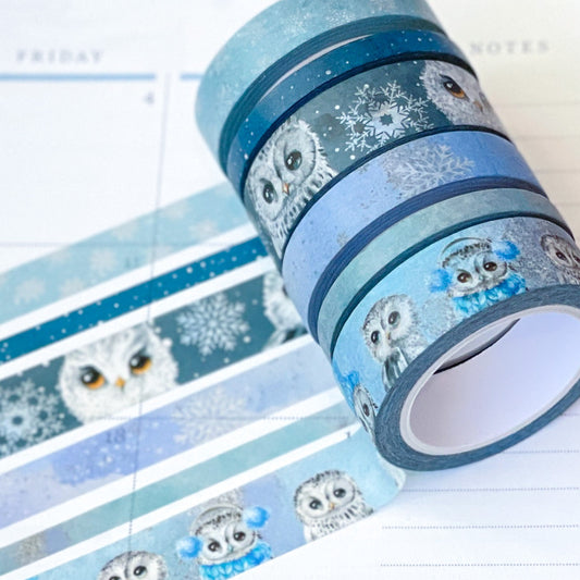 Snow Owls & Snowflakes Winter Animals Washi Tape Set (#W042)