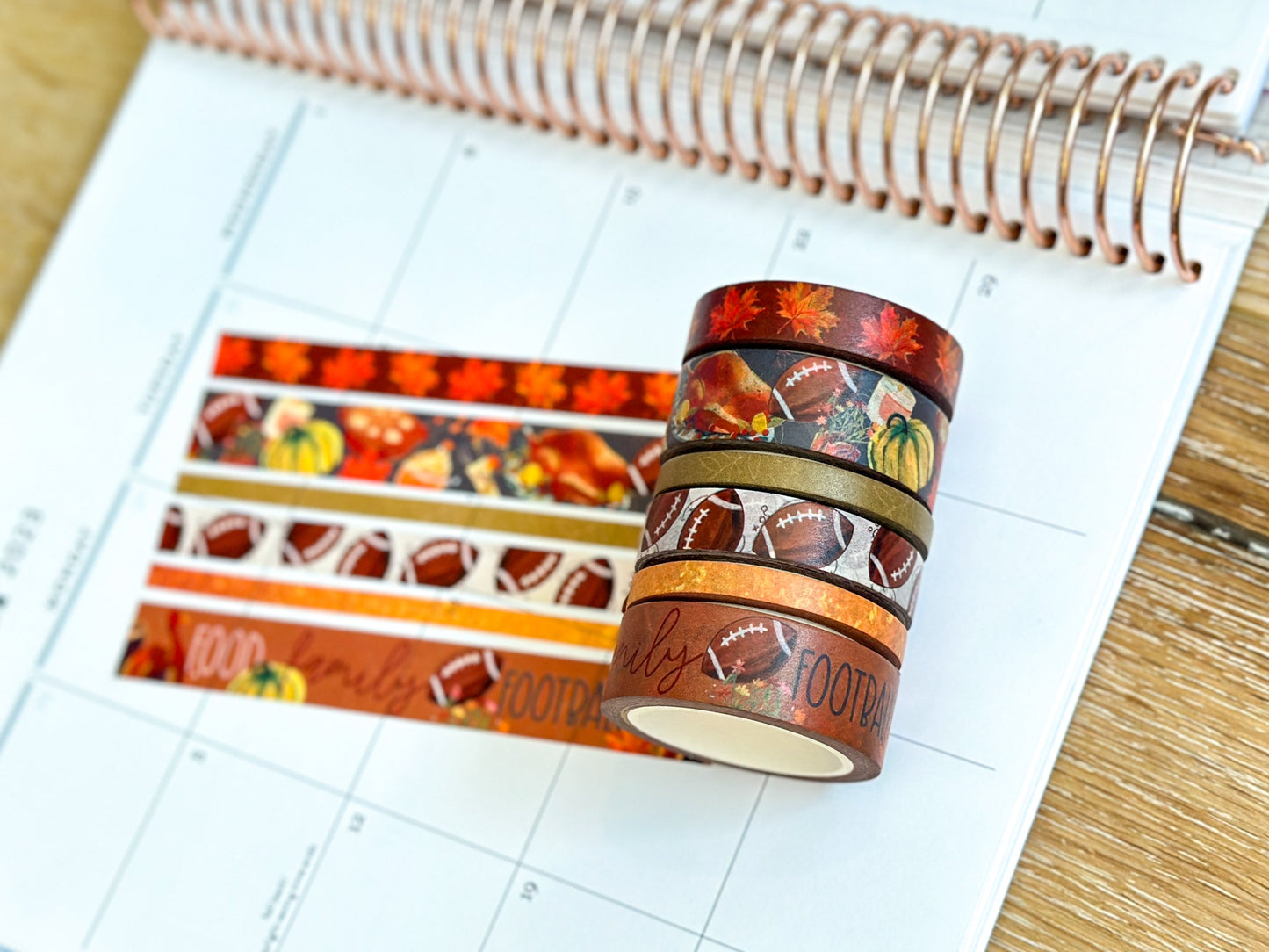 Football Fall Turkeys Thanksgiving Dinner Leaves Autumn Washi Tape Set November 2023 - W096
