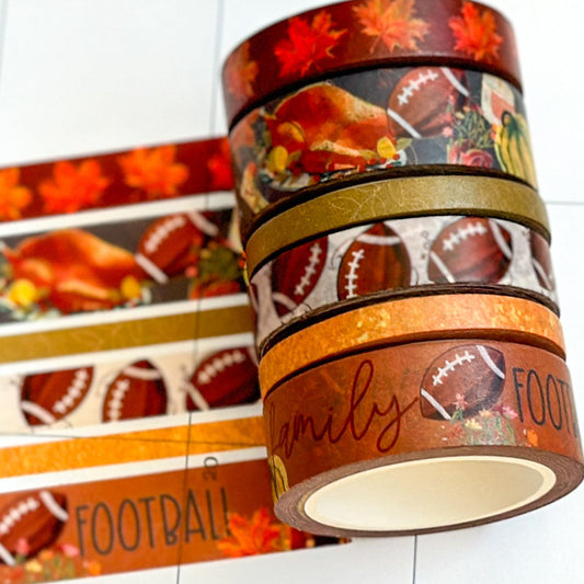 Football Fall Turkeys Thanksgiving Dinner Leaves Autumn Washi Tape Set November 2023 - W096