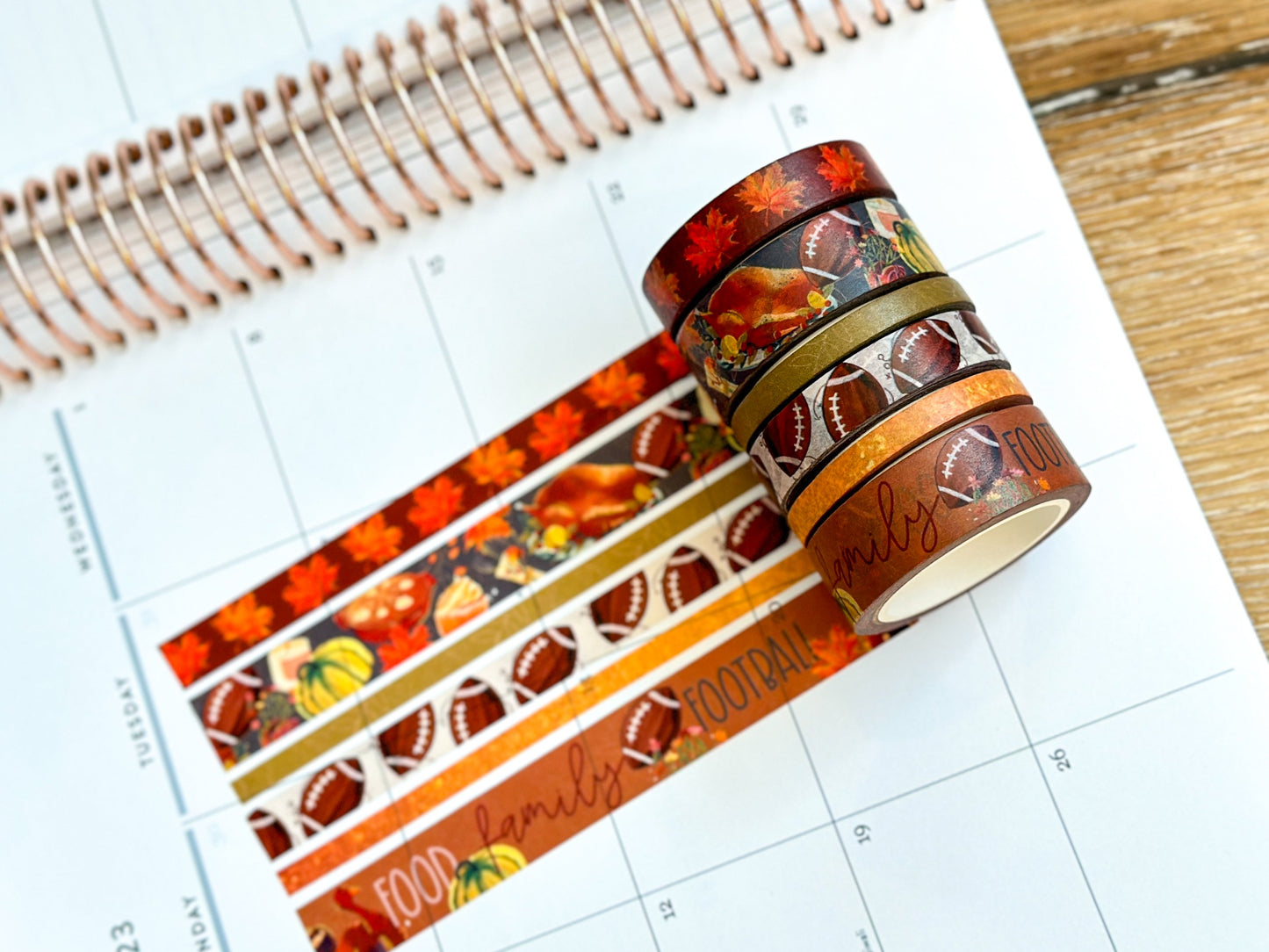 Football Fall Turkeys Thanksgiving Dinner Leaves Autumn Washi Tape Set November 2023 - W096