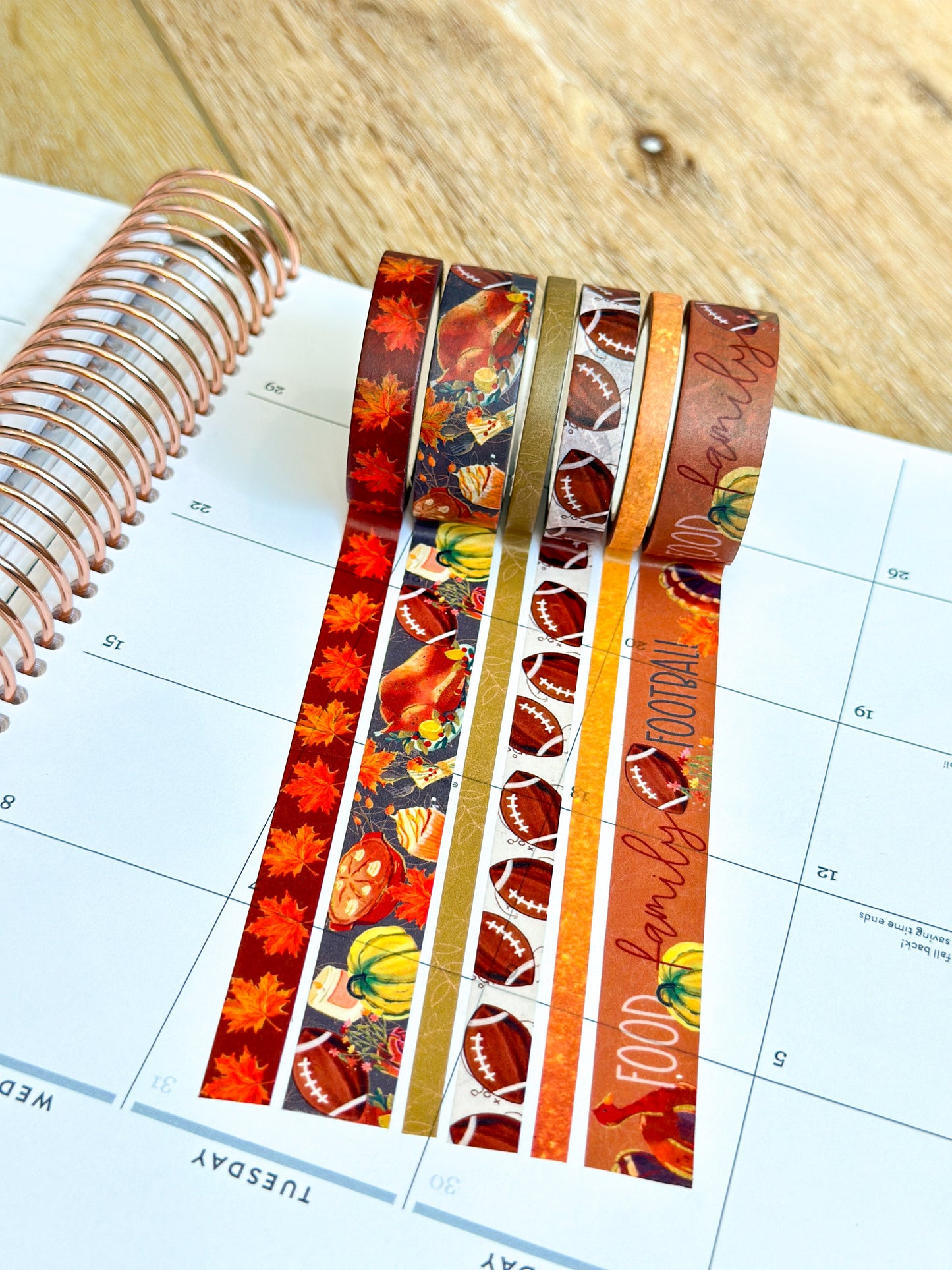 Football Fall Turkeys Thanksgiving Dinner Leaves Autumn Washi Tape Set November 2023 - W096