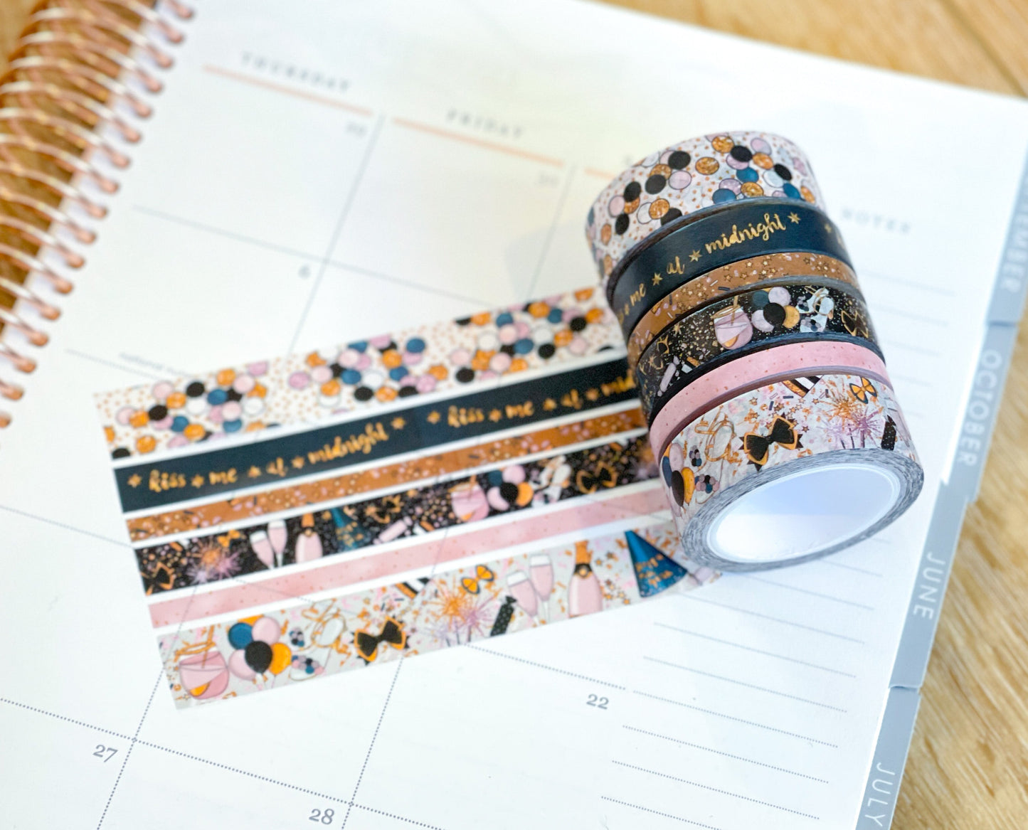 Winter New Years Eve NYE Confetti & Glitter Celebration Washi Tape Set (#W049)