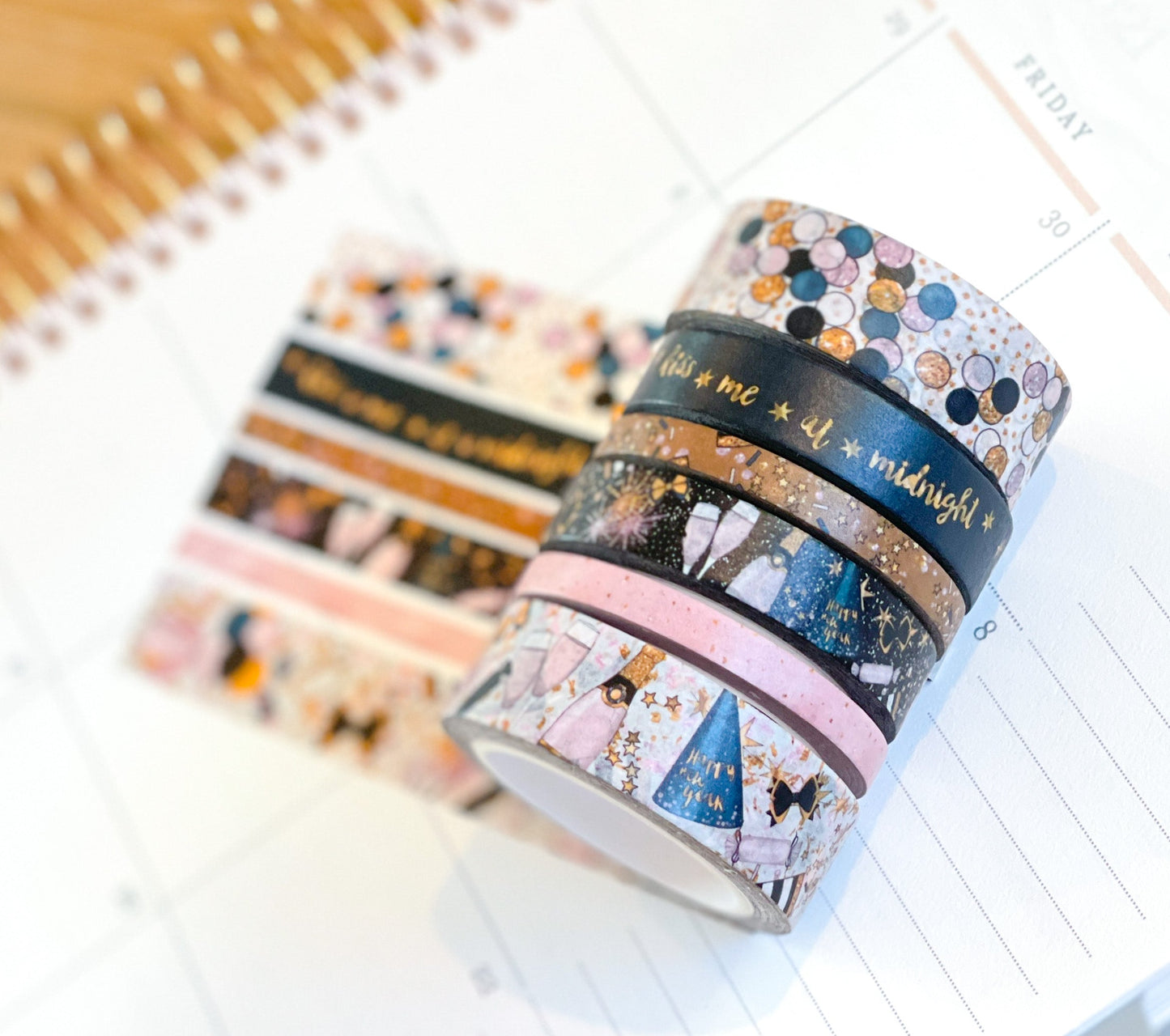 Winter New Years Eve NYE Confetti & Glitter Celebration Washi Tape Set (#W049)