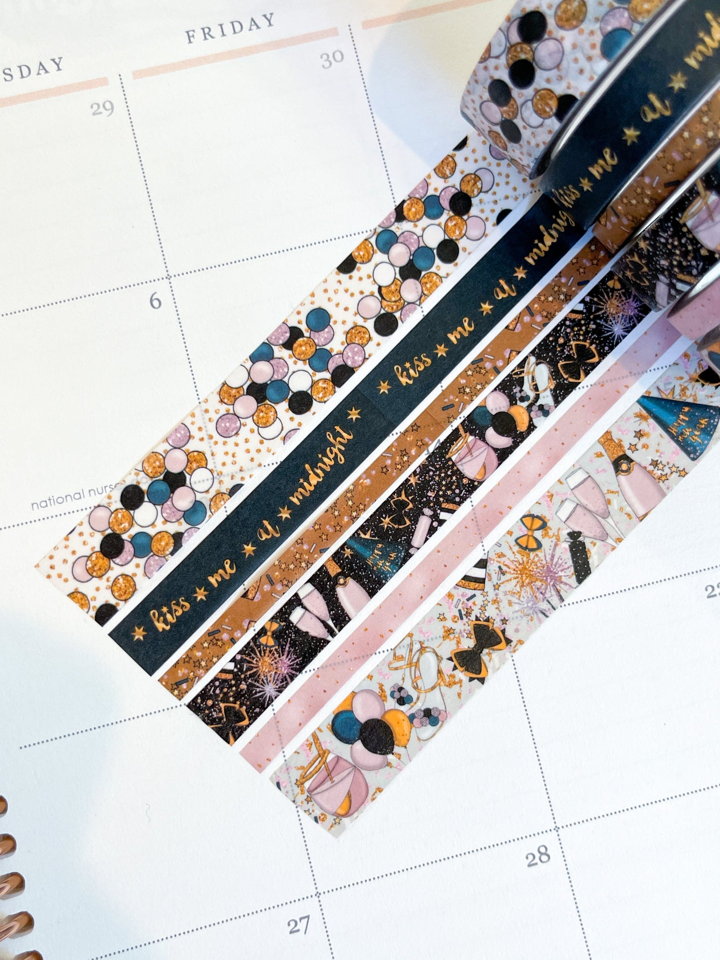 Winter New Years Eve NYE Confetti & Glitter Celebration Washi Tape Set (#W049)