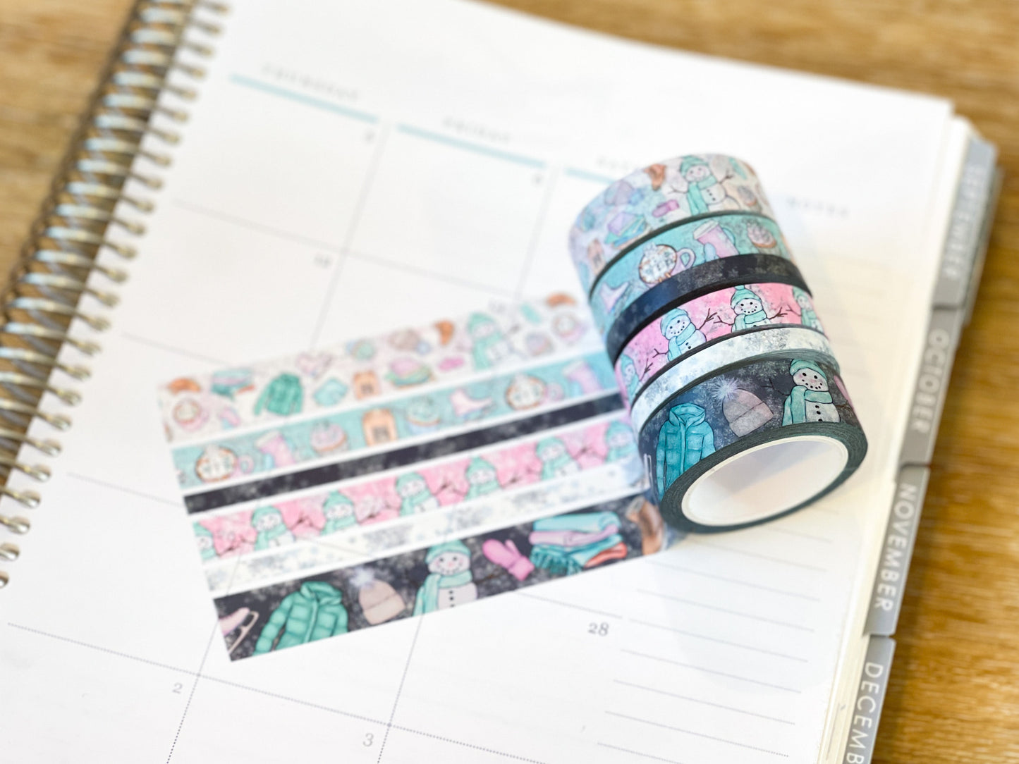 Winter Snowflakes Snowmen White & Blue Washi Tape Set (#W048)