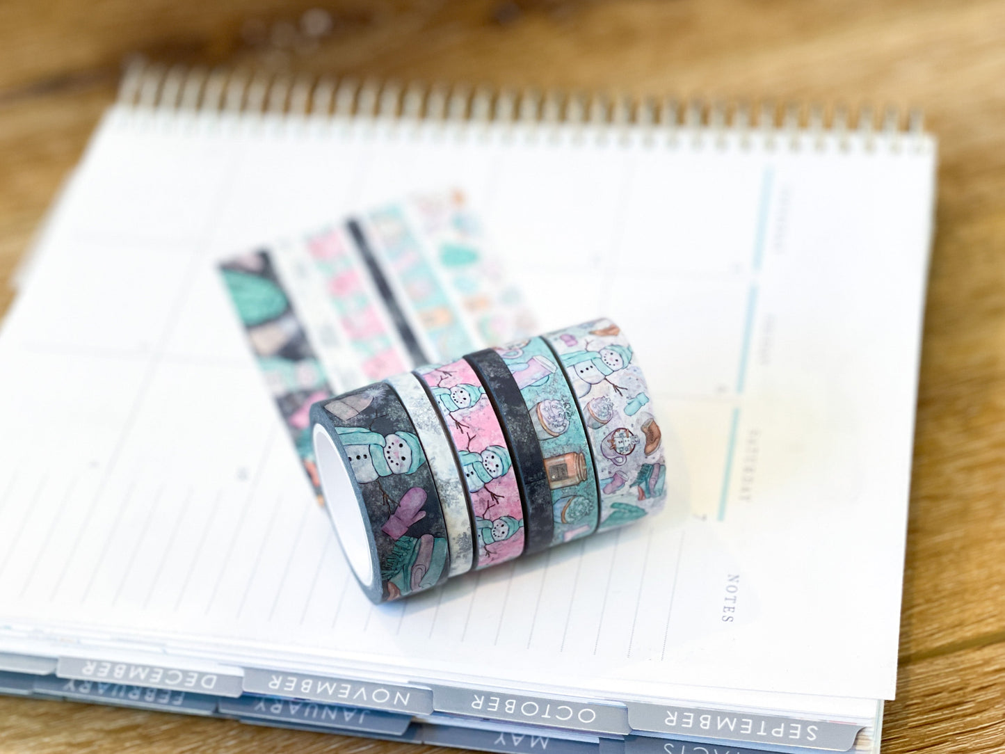 Winter Snowflakes Snowmen White & Blue Washi Tape Set (#W048)