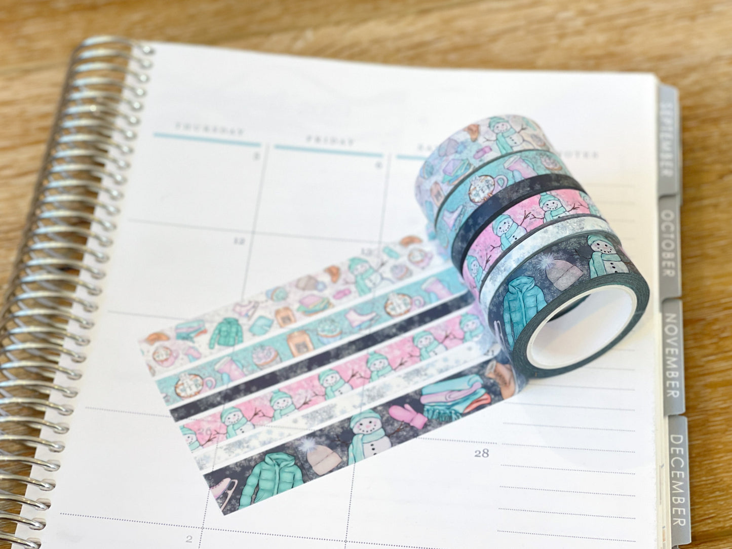 Winter Snowflakes Snowmen White & Blue Washi Tape Set (#W048)