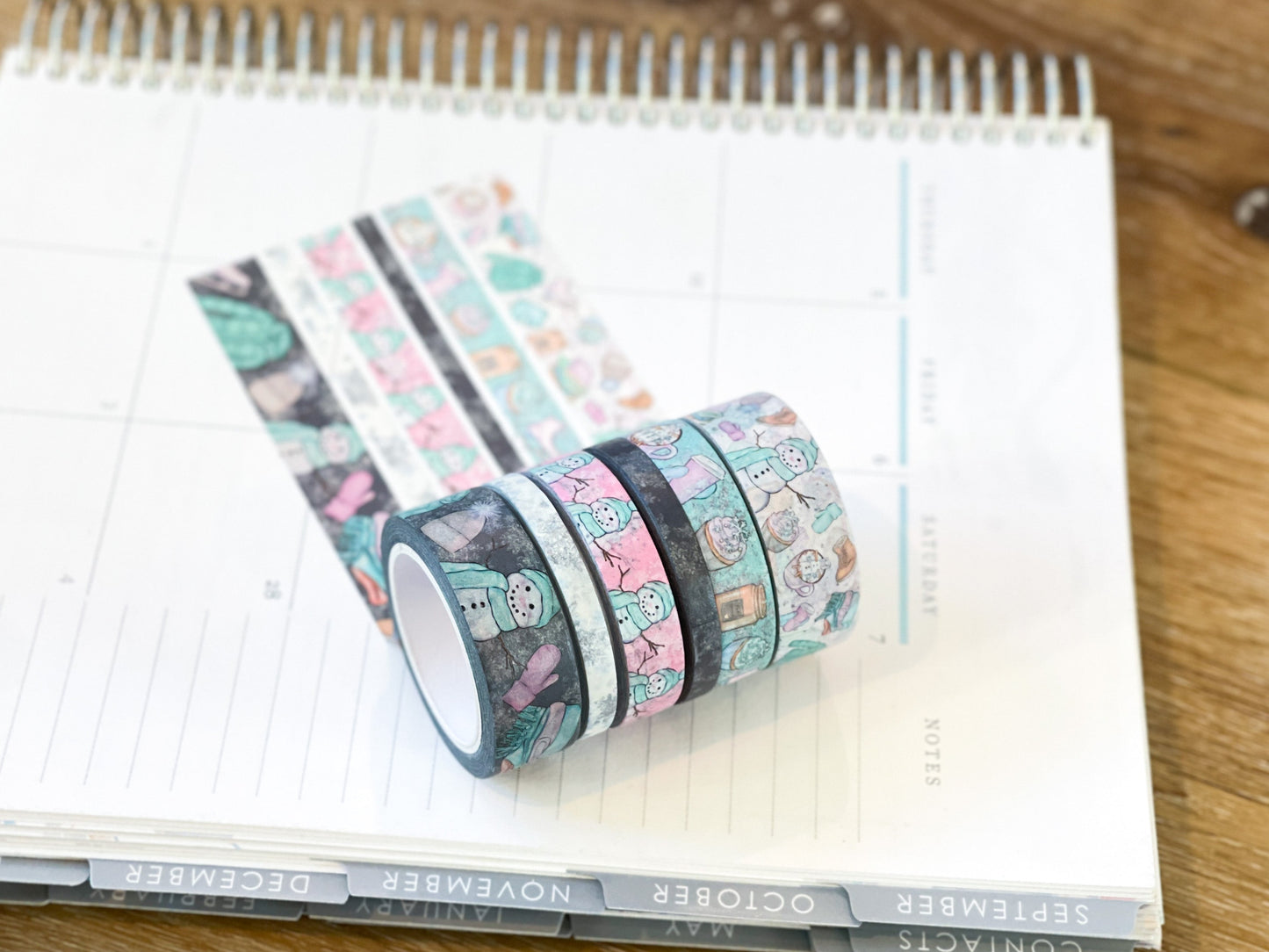 Winter Snowflakes Snowmen White & Blue Washi Tape Set (#W048)