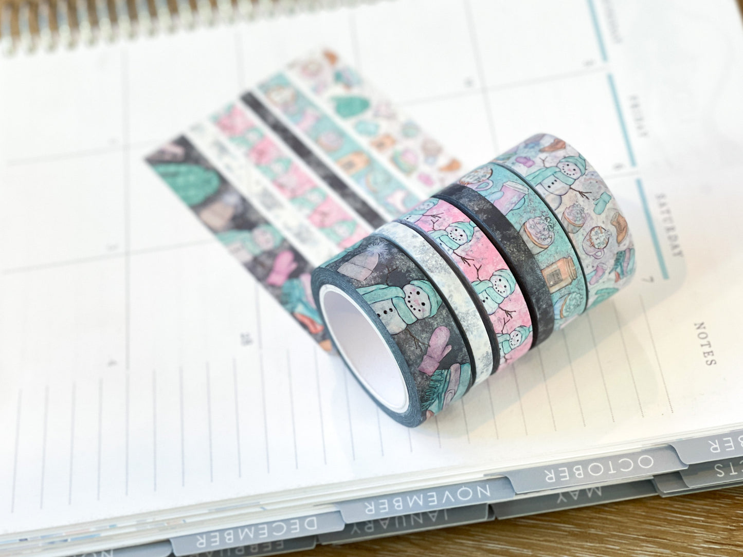 Winter Snowflakes Snowmen White & Blue Washi Tape Set (#W048)