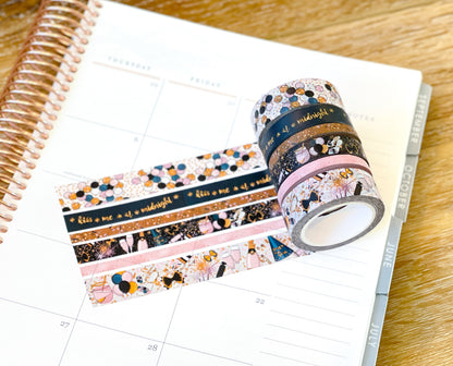 Winter New Years Eve NYE Confetti & Glitter Celebration Washi Tape Set (#W049)