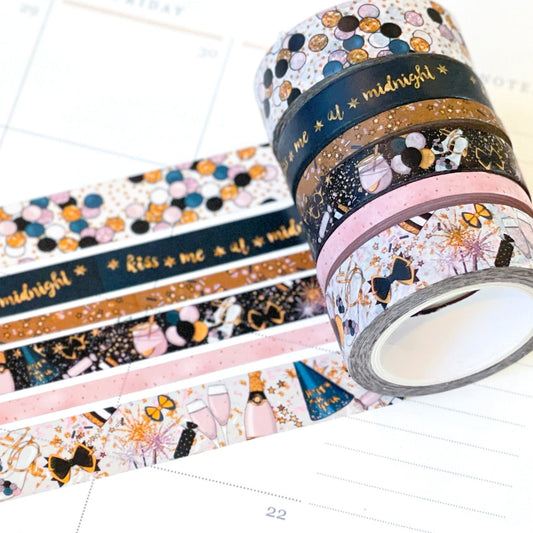 Winter New Years Eve NYE Confetti & Glitter Celebration Washi Tape Set (#W049)