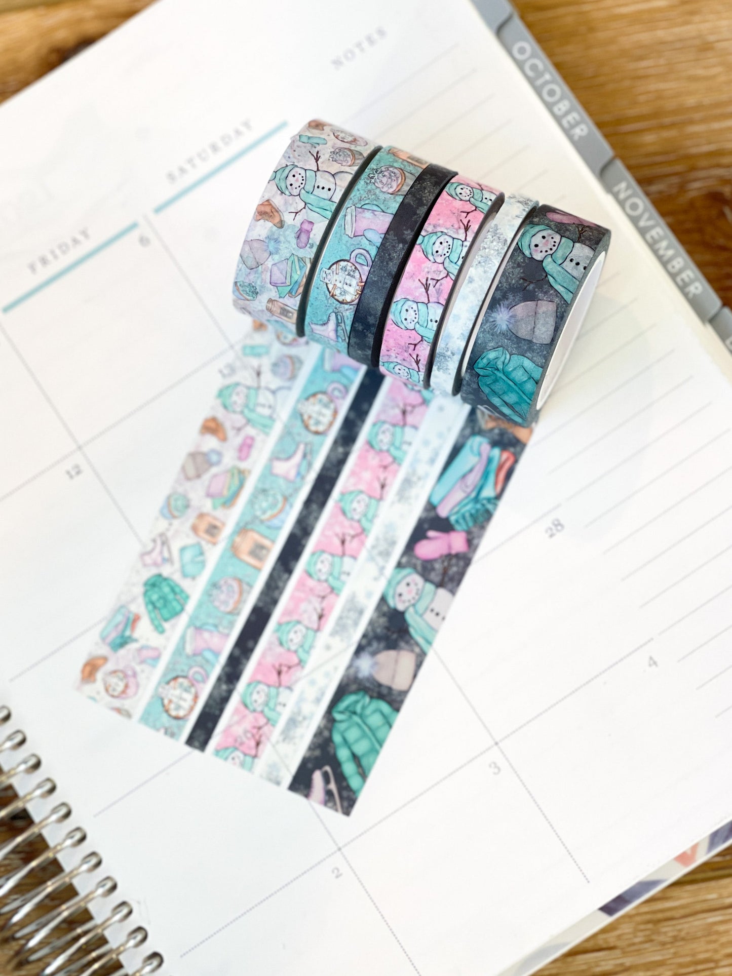 Winter Snowflakes Snowmen White & Blue Washi Tape Set (#W048)