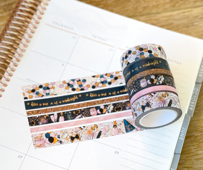 Winter New Years Eve NYE Confetti & Glitter Celebration Washi Tape Set (#W049)