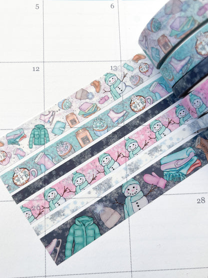 Winter Snowflakes Snowmen White & Blue Washi Tape Set (#W048)