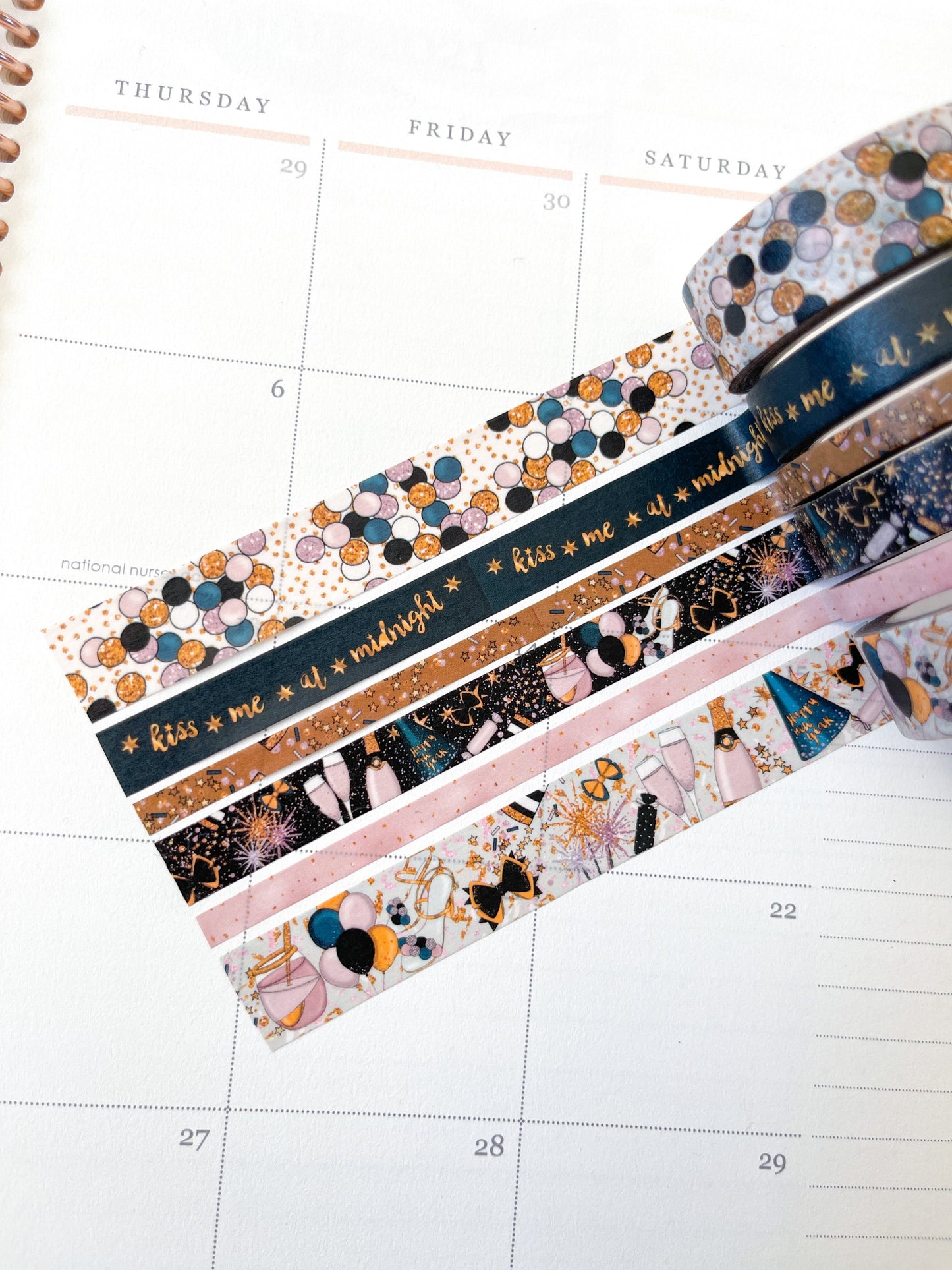 Winter New Years Eve NYE Confetti & Glitter Celebration Washi Tape Set (#W049)