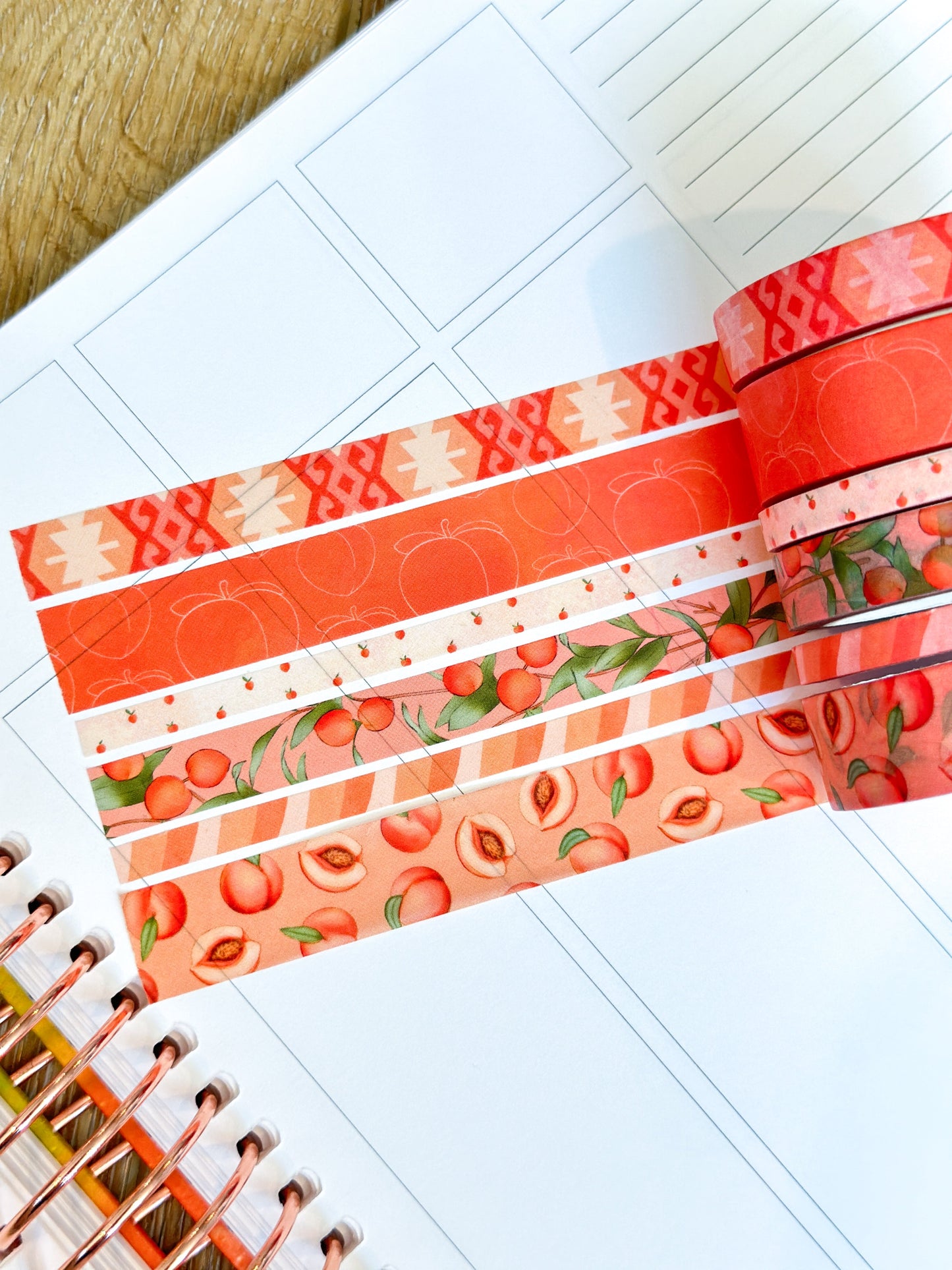 Peaches Orange Cream Peach Colored Spring Washi Tape Set June 2024 - W110