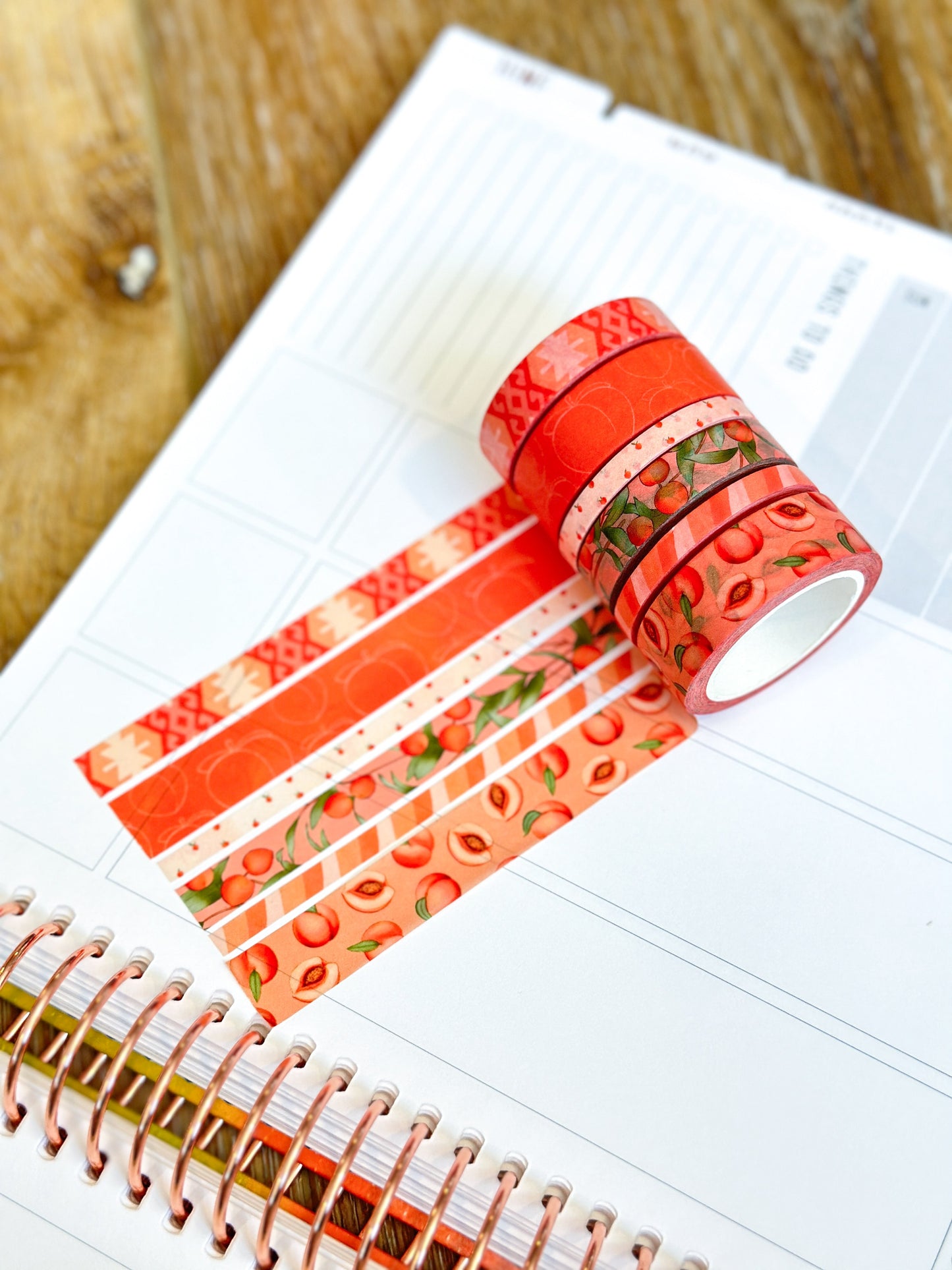 Peaches Orange Cream Peach Colored Spring Washi Tape Set June 2024 - W110