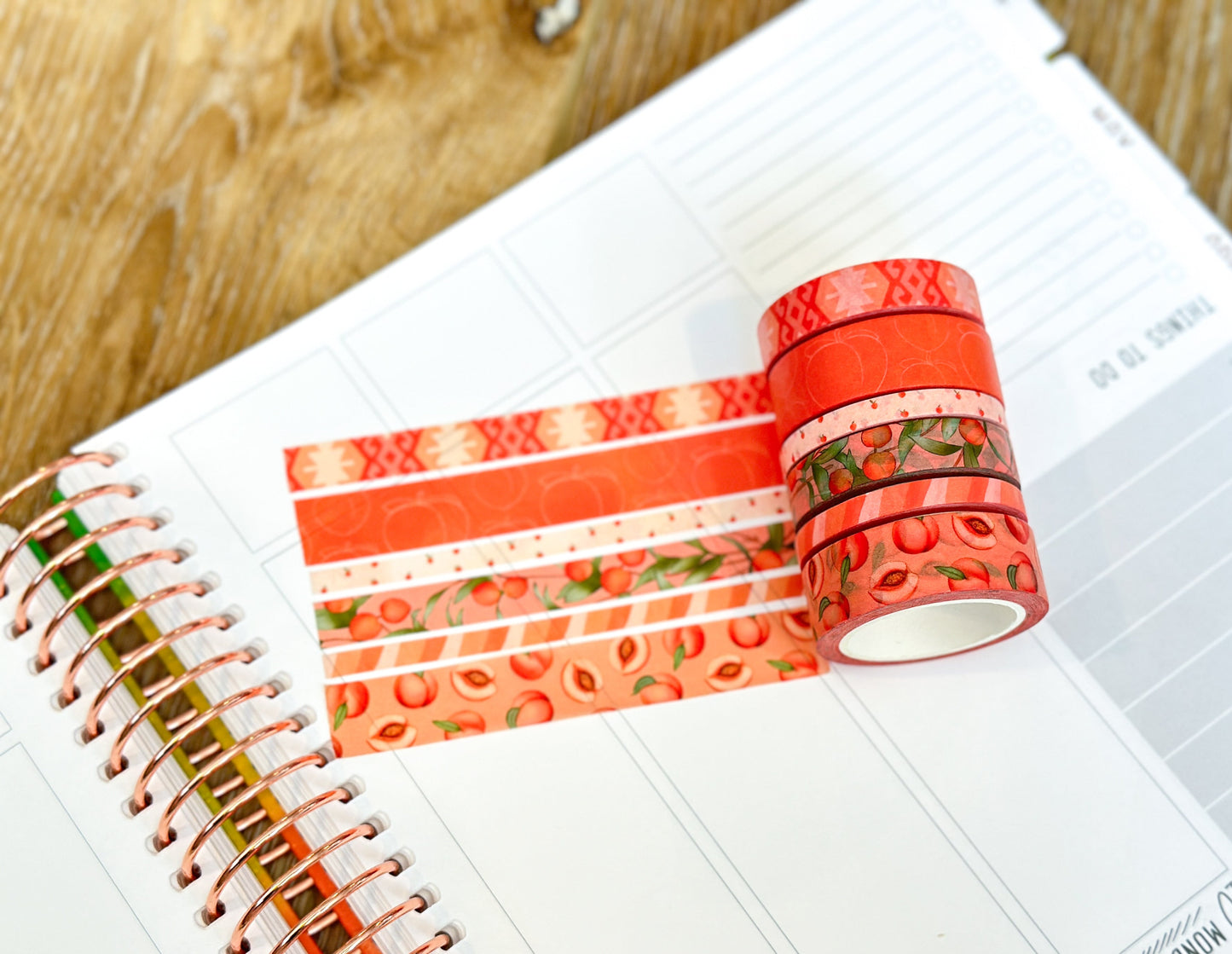 Peaches Orange Cream Peach Colored Spring Washi Tape Set June 2024 - W110