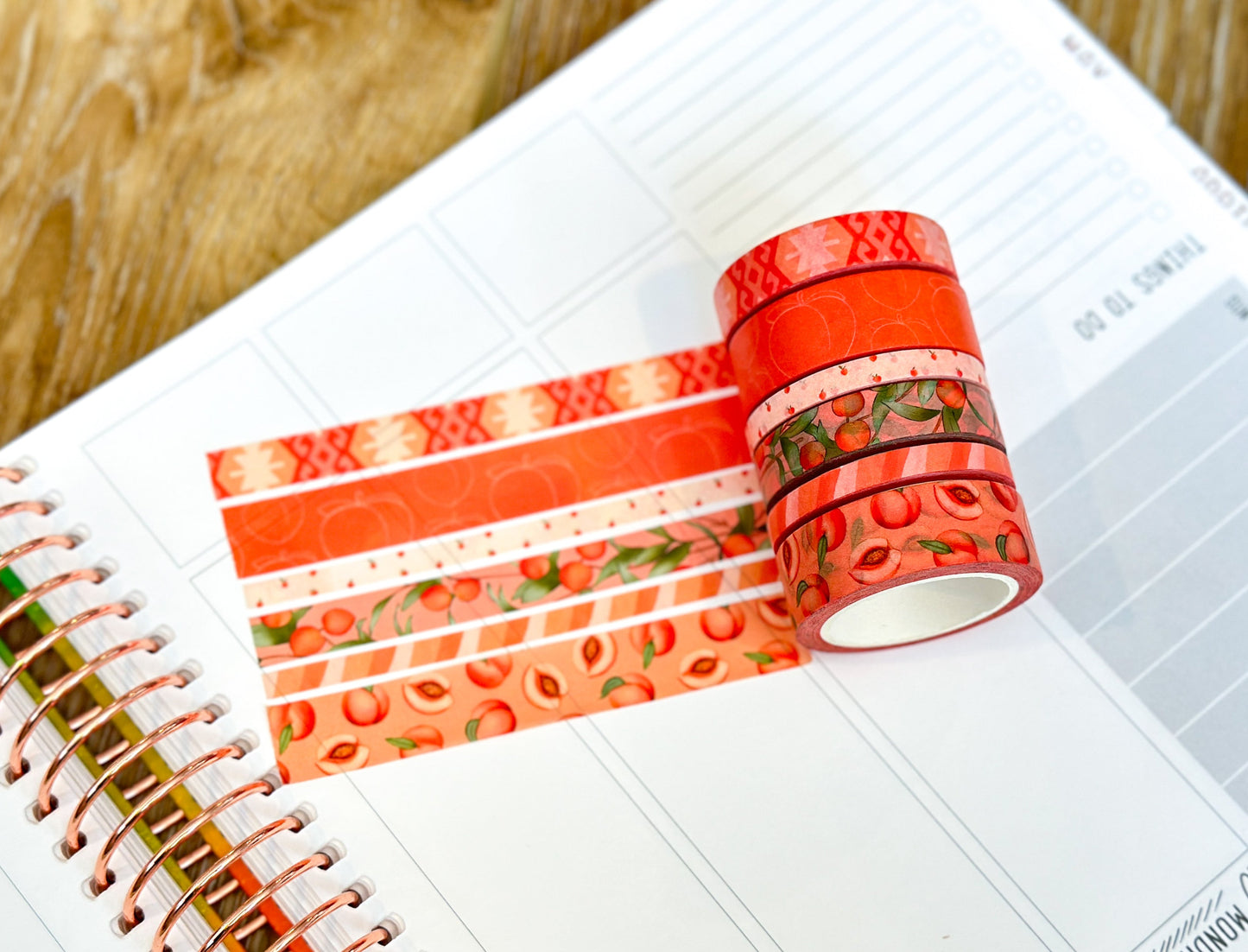 Peaches Orange Cream Peach Colored Spring Washi Tape Set June 2024 - W110