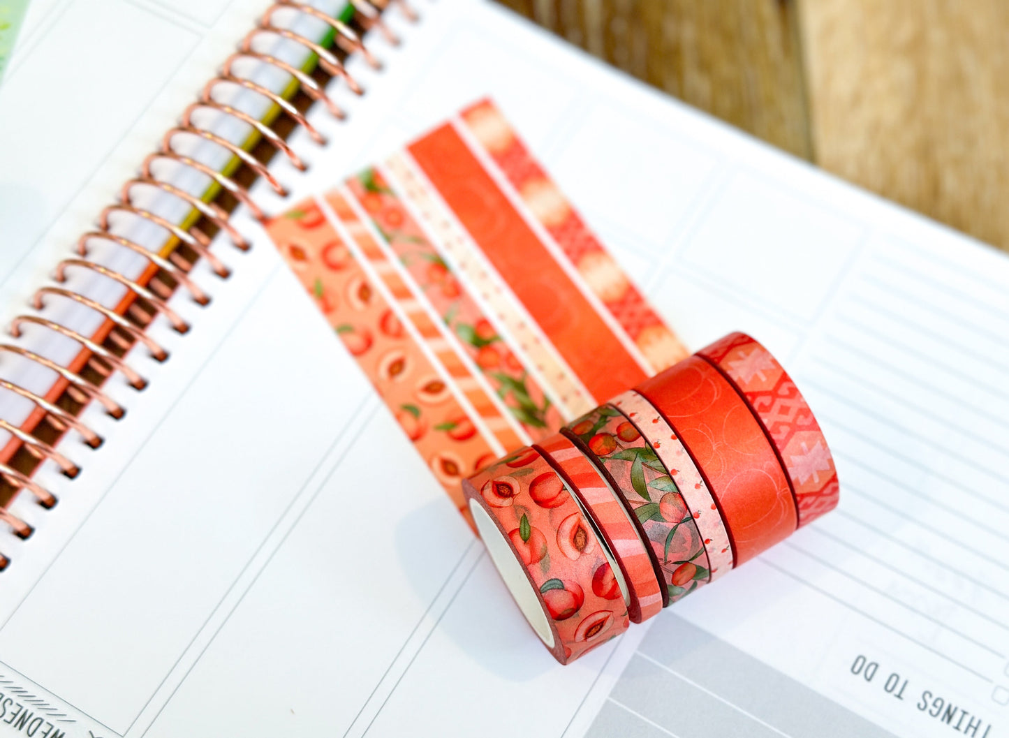 Peaches Orange Cream Peach Colored Spring Washi Tape Set June 2024 - W110