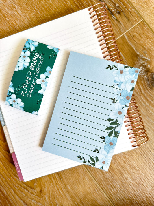 Light Blue Floral Spring Notepad - 4x6 Inches (*Notepad Only*)