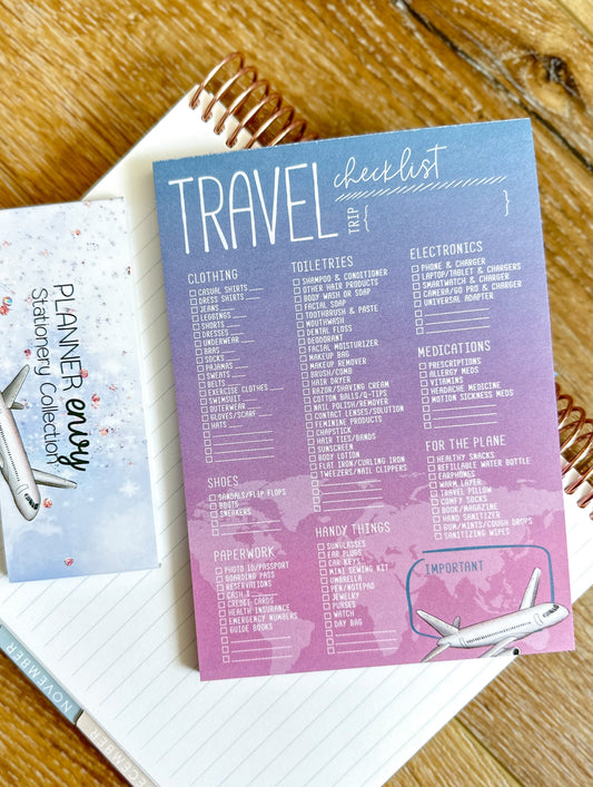 Travel Essentials Checklist Things to Pack Notepad - 5x7 Inches (*Notepad Only*)
