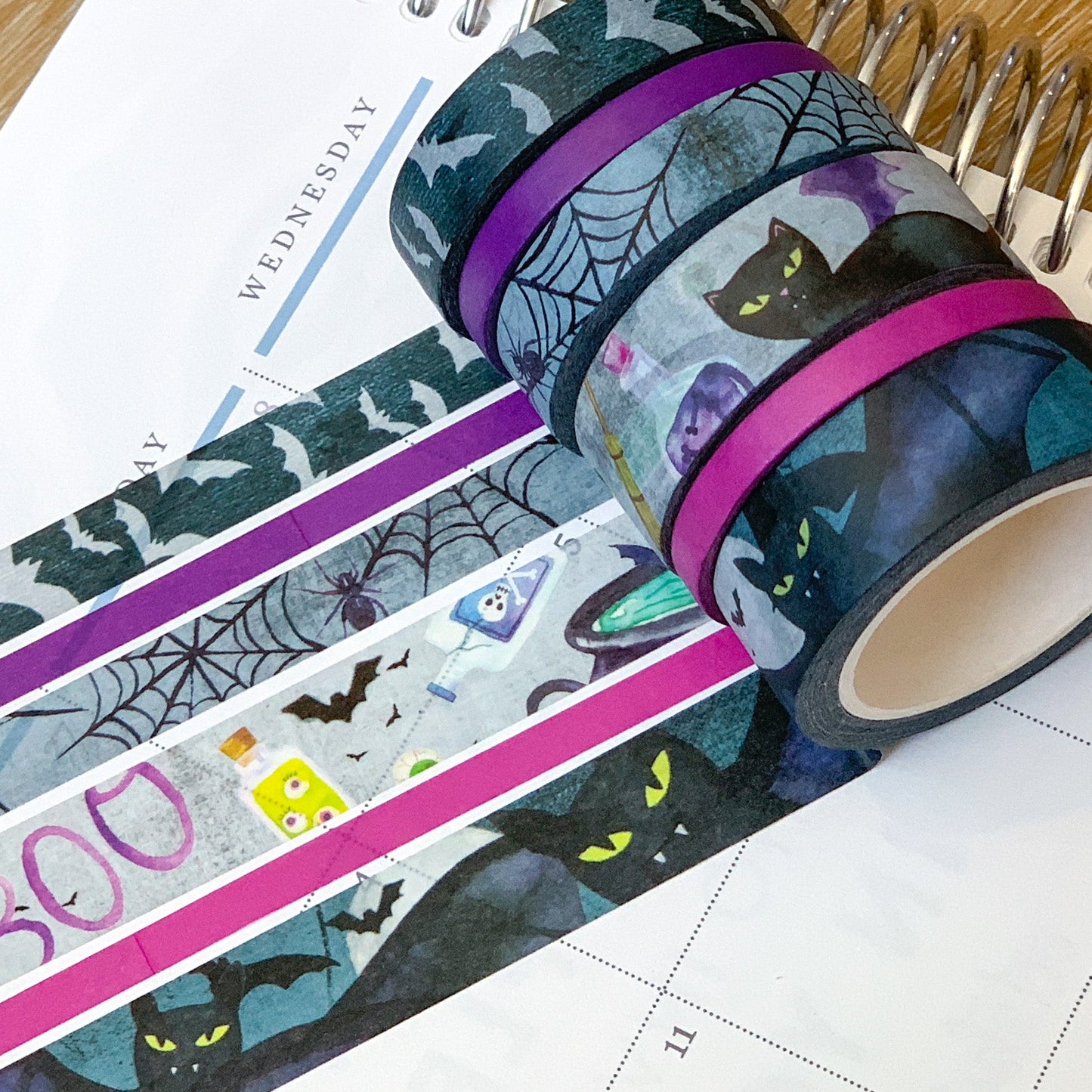 Halloween Spooky Witches Cats & Bats Scary Black & Purple Washi Tape Set (#W019)