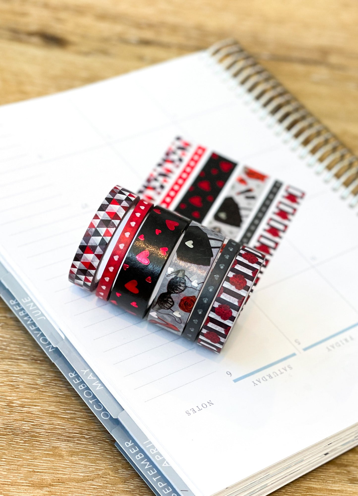FOILED Valentine's Romantic Red & Black Hearts Bachelorette Washi Tape Set (#W050)