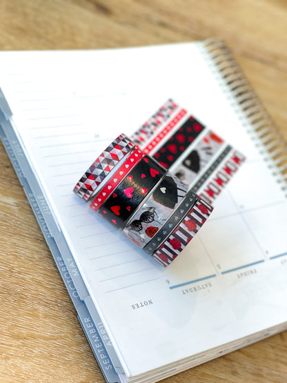 FOILED Valentine's Romantic Red & Black Hearts Bachelorette Washi Tape Set (#W050)