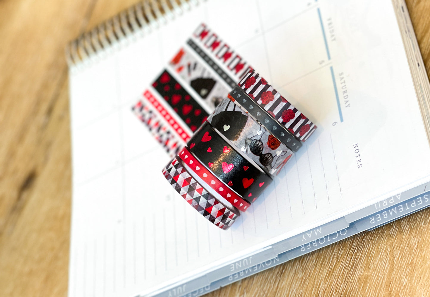 FOILED Valentine's Romantic Red & Black Hearts Bachelorette Washi Tape Set (#W050)