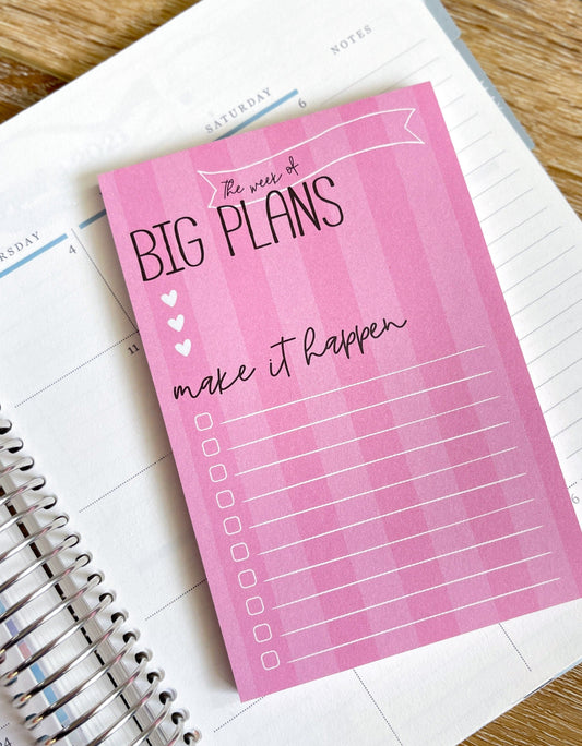 Big Plans Pink Stripe Notepad - 4x6 Inches (*Notepad Only*)