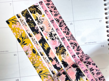 Black Pink & Gold Spring Floral Washi Tape Set (#W077)