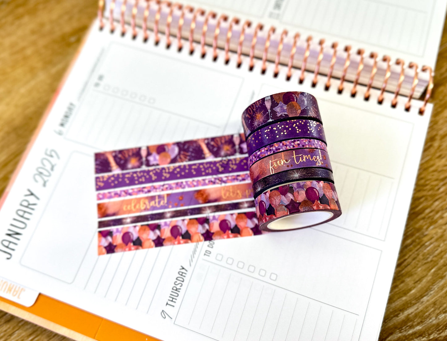 FOILED Celebrate NYE Anniversary Rose Gold Celebration Party Washi Tape Set January 2025 - W124