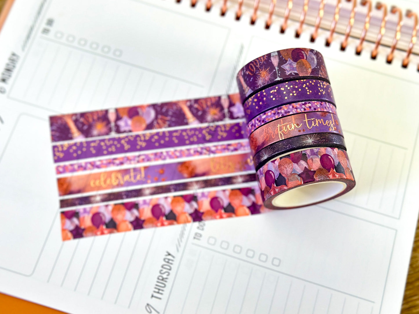 FOILED Celebrate NYE Anniversary Rose Gold Celebration Party Washi Tape Set January 2025 - W124