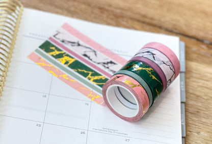 FOILED Marble Gold Green & Pink Modern Spring Minimalist Washi Tape Set (#W053)
