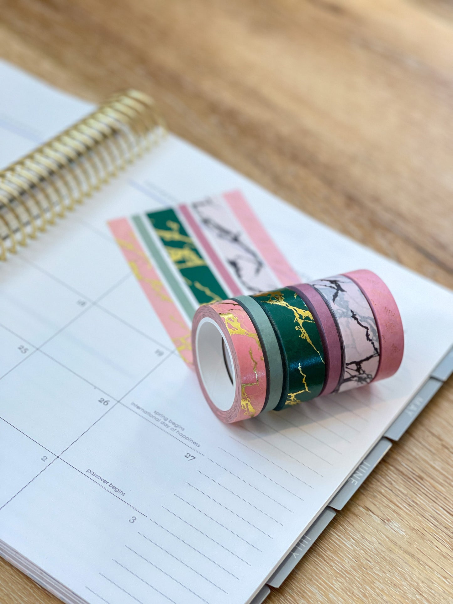 FOILED Marble Gold Green & Pink Modern Spring Minimalist Washi Tape Set (#W053)