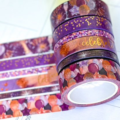 FOILED Celebrate NYE Anniversary Rose Gold Celebration Party Washi Tape Set January 2025 - W124