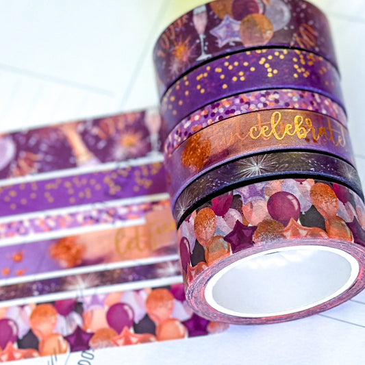 FOILED Celebrate NYE Anniversary Rose Gold Celebration Party Washi Tape Set January 2025 - W124