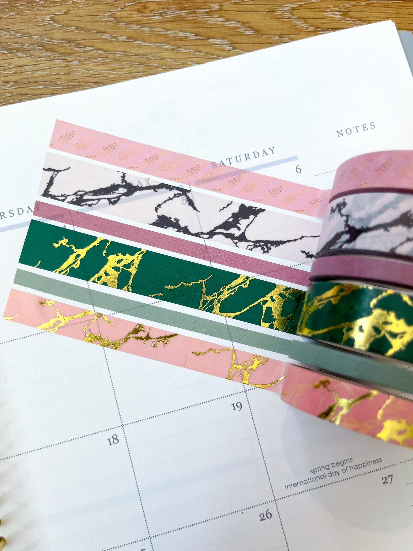 FOILED Marble Gold Green & Pink Modern Spring Minimalist Washi Tape Set (#W053)