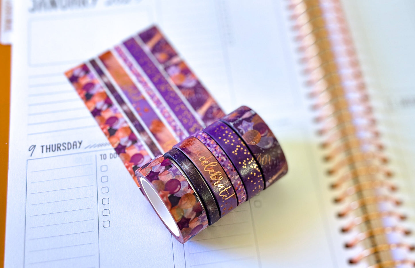 FOILED Celebrate NYE Anniversary Rose Gold Celebration Party Washi Tape Set January 2025 - W124