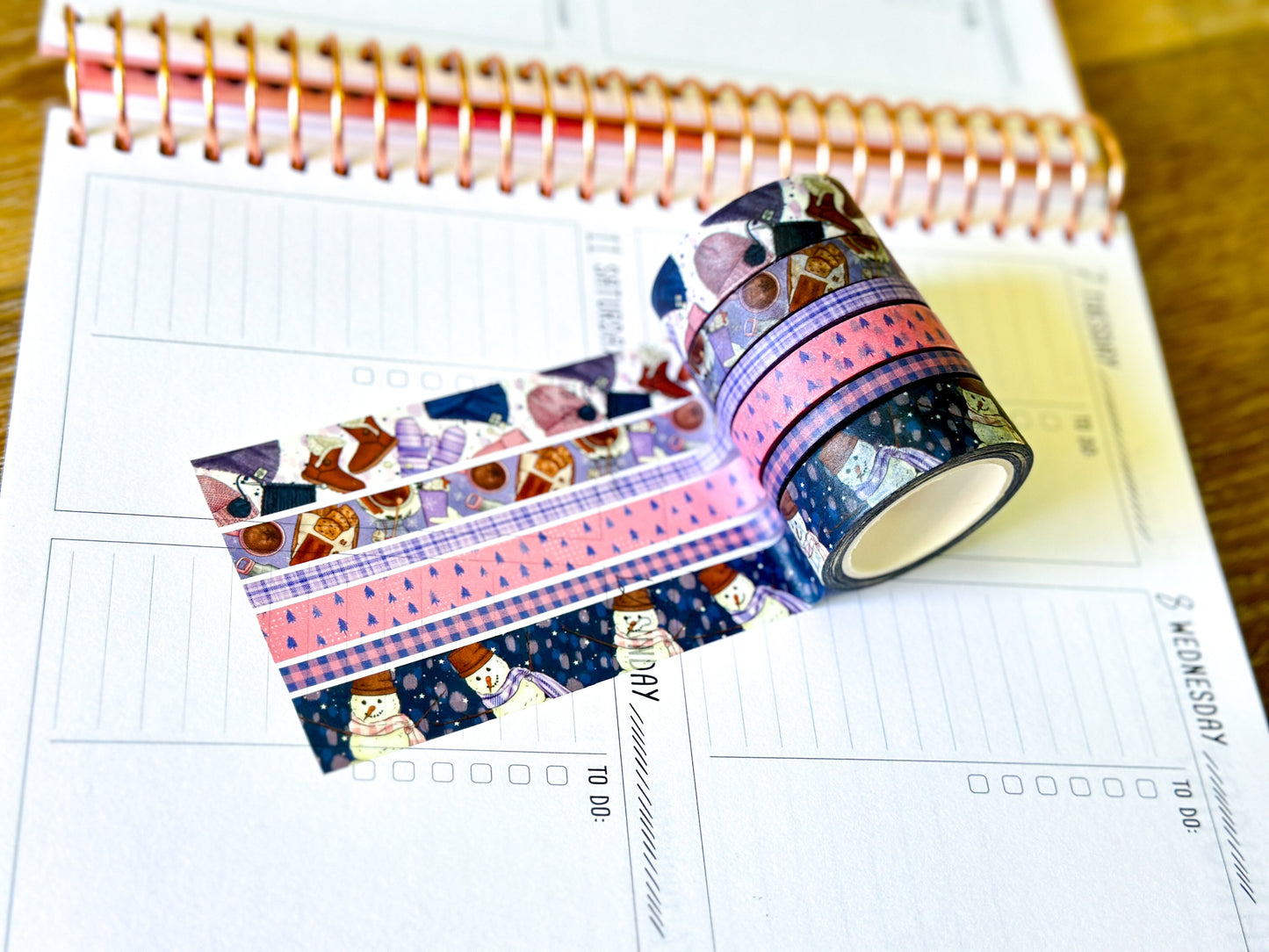 Winter Snowmen Snowman Snow Plaid Pink Blue Washi Tape Set January 2025 - W123