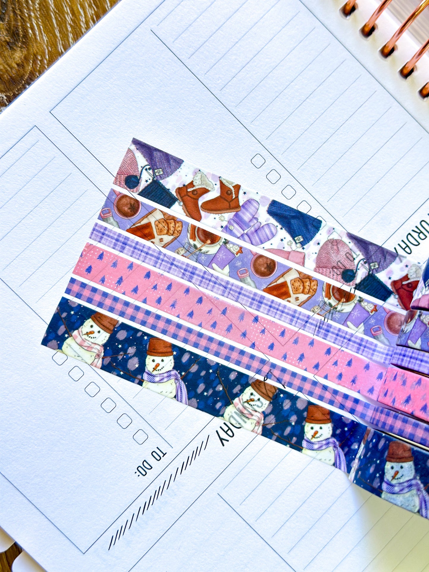 Winter Snowmen Snowman Snow Plaid Pink Blue Washi Tape Set January 2025 - W123