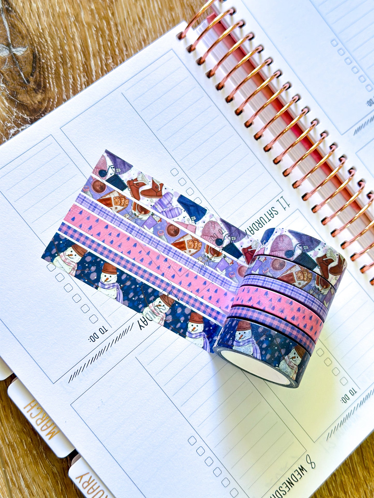 Winter Snowmen Snowman Snow Plaid Pink Blue Washi Tape Set January 2025 - W123