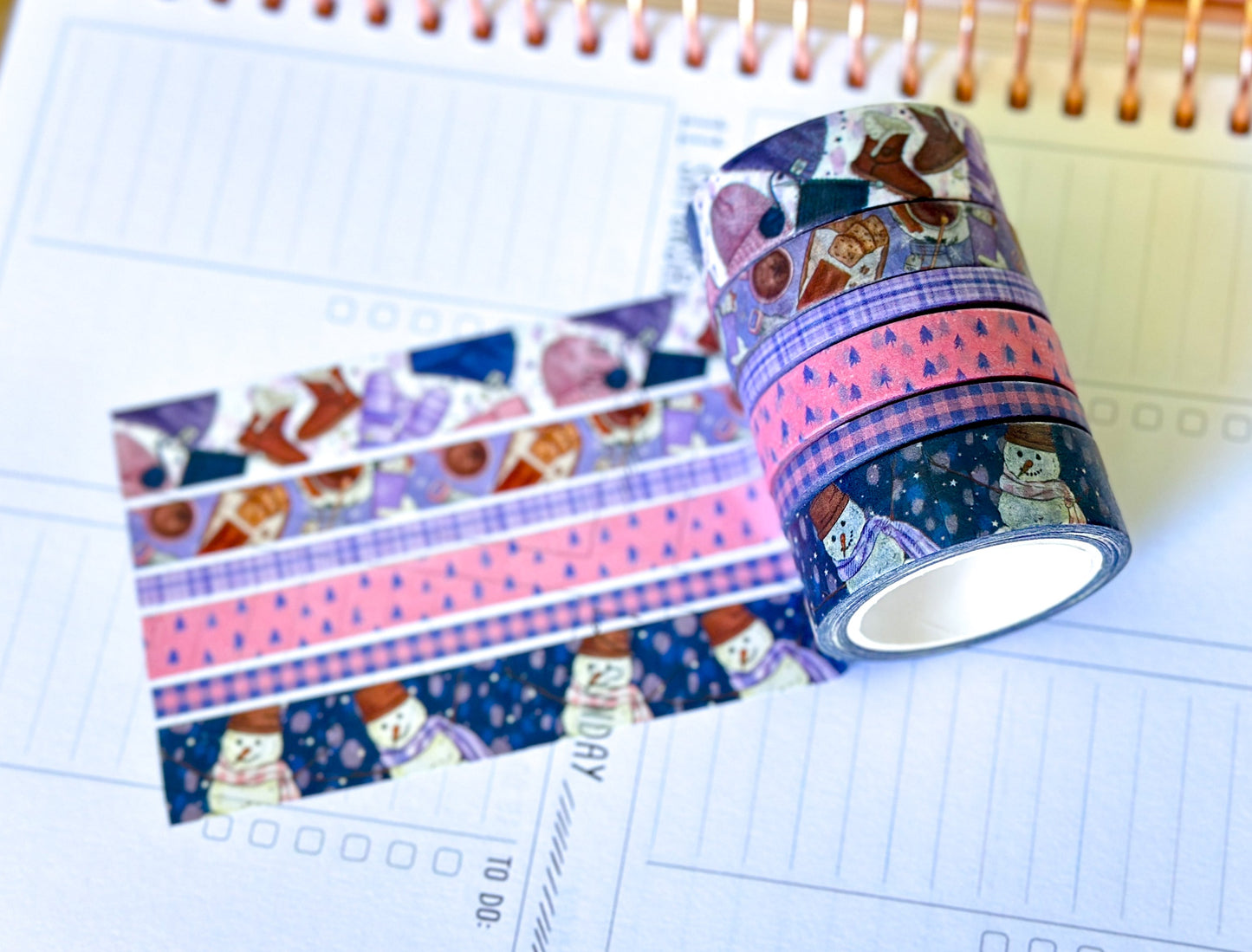 Winter Snowmen Snowman Snow Plaid Pink Blue Washi Tape Set January 2025 - W123