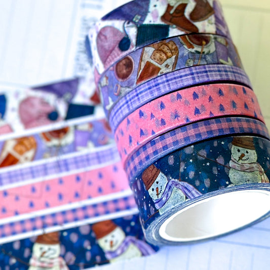 Winter Snowmen Snowman Snow Plaid Pink Blue Washi Tape Set January 2025 - W123