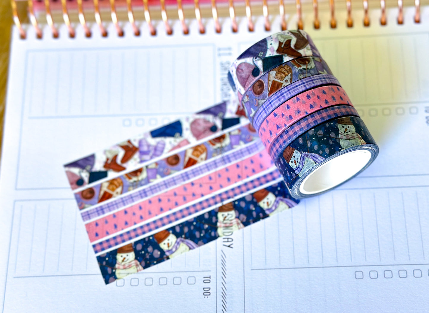 Winter Snowmen Snowman Snow Plaid Pink Blue Washi Tape Set January 2025 - W123