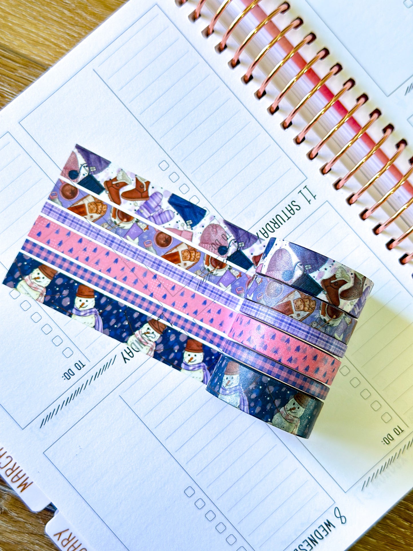 Winter Snowmen Snowman Snow Plaid Pink Blue Washi Tape Set January 2025 - W123