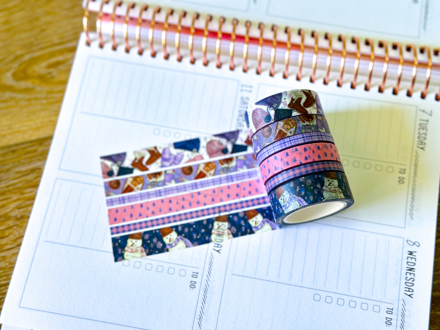 Winter Snowmen Snowman Snow Plaid Pink Blue Washi Tape Set January 2025 - W123