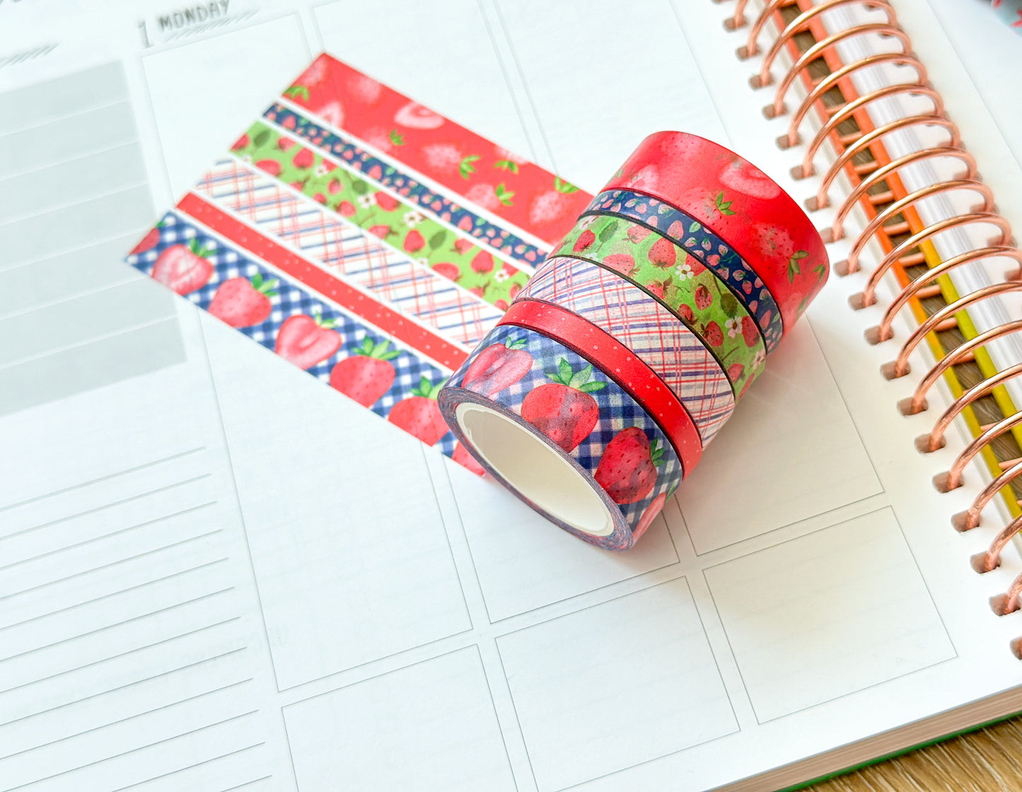 Strawberry Summer Red Pink Fruits Strawberries Washi Tape Set July 2024 - W112
