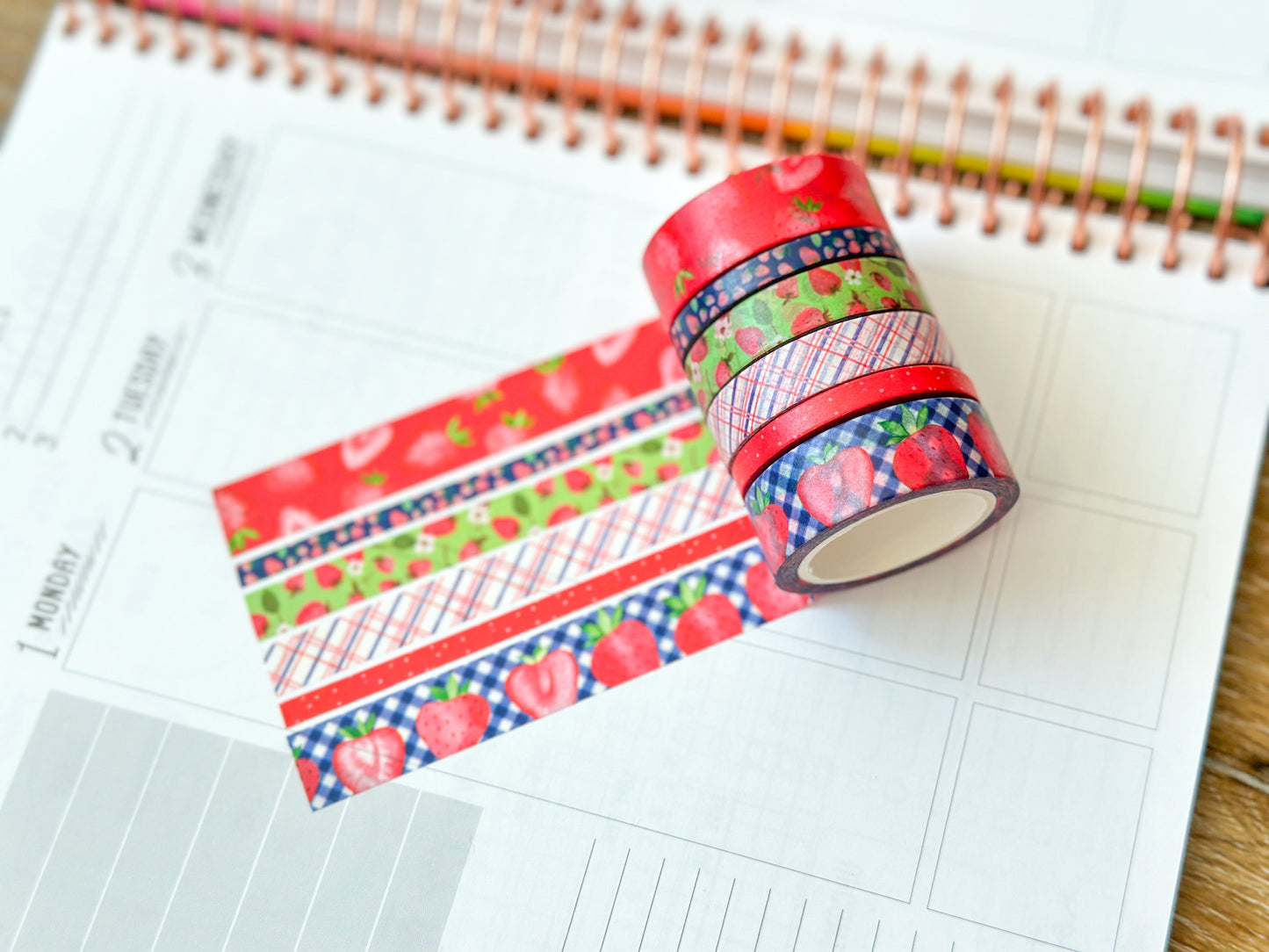 Strawberry Summer Red Pink Fruits Strawberries Washi Tape Set July 2024 - W112